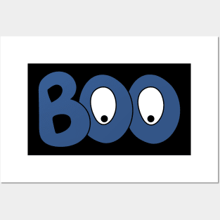 BOO text art blue bubble letters with cartoon eyes Posters and Art